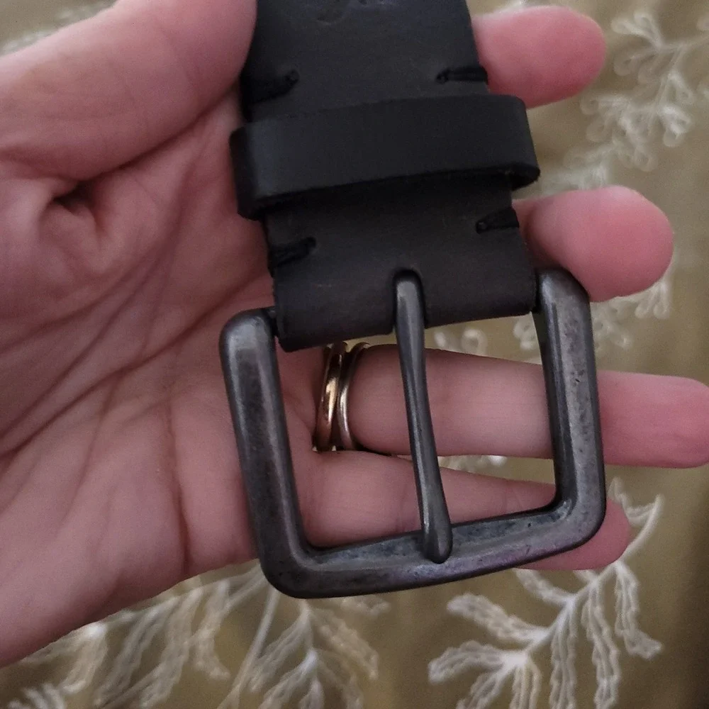 American Eagle Outfitters Mens Dark Brown Leather Belt Gunmetal Buckle 2016 Prep